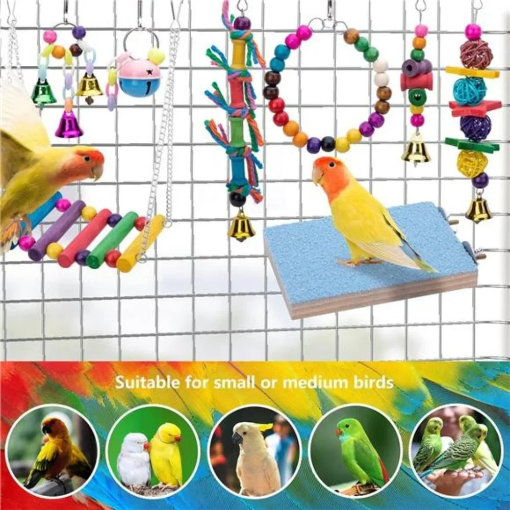 8 Packs Bird Swing Chewing Toys- Parrot Hammock Bell Toys Suitable for Parakeets